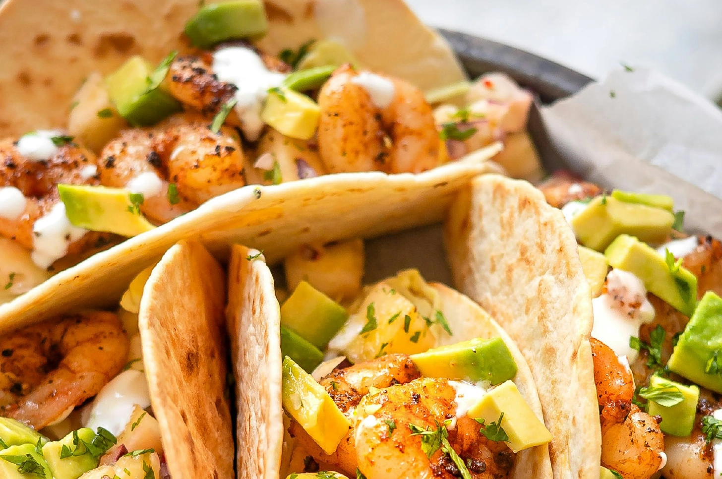 A close up shot of fresh tacos