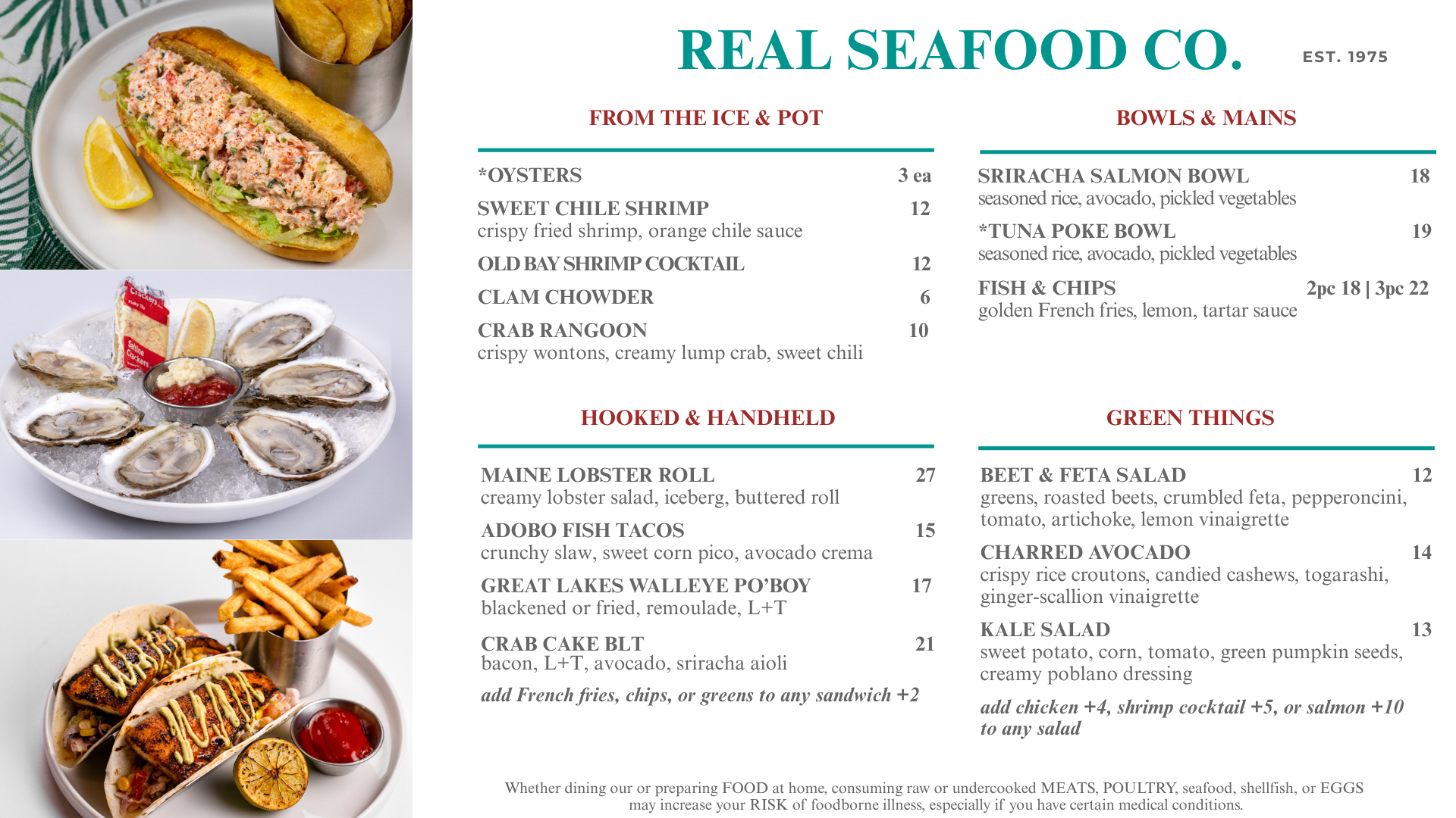Real Seafood Co Menu. Please go to Order Ahead link for up to date text menu.