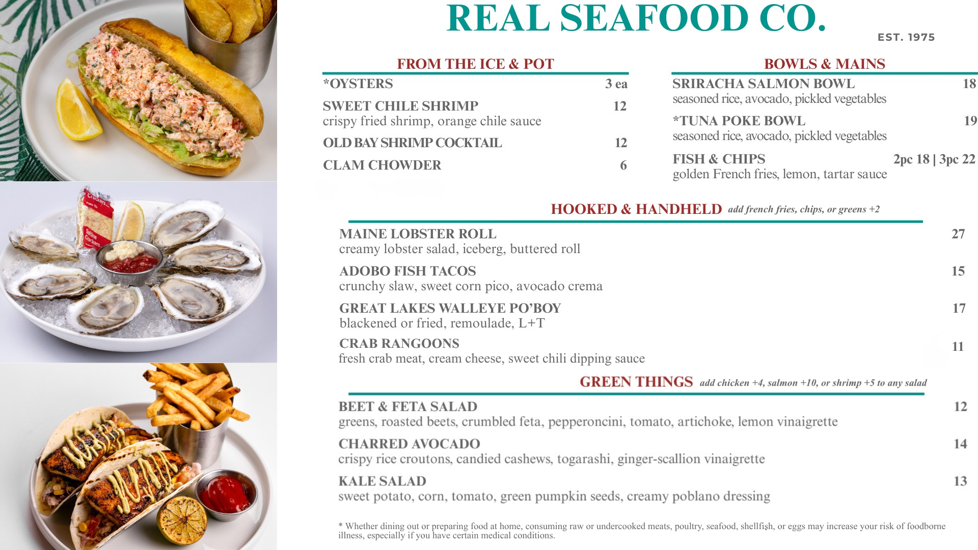 Real Seafood Co Menu. Please go to Order Ahead link for up to date text menu.